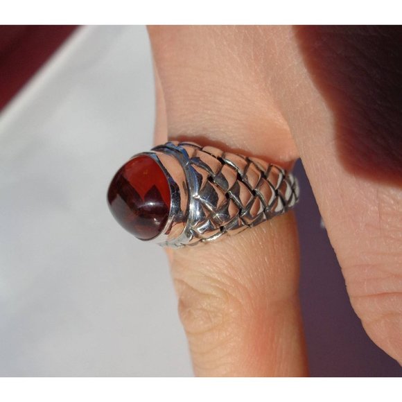 Baltic Amber Silver Ring, 100% Natural Cognac Amber 925 Silver Ring, Size 9 US - Picture 11 of 12